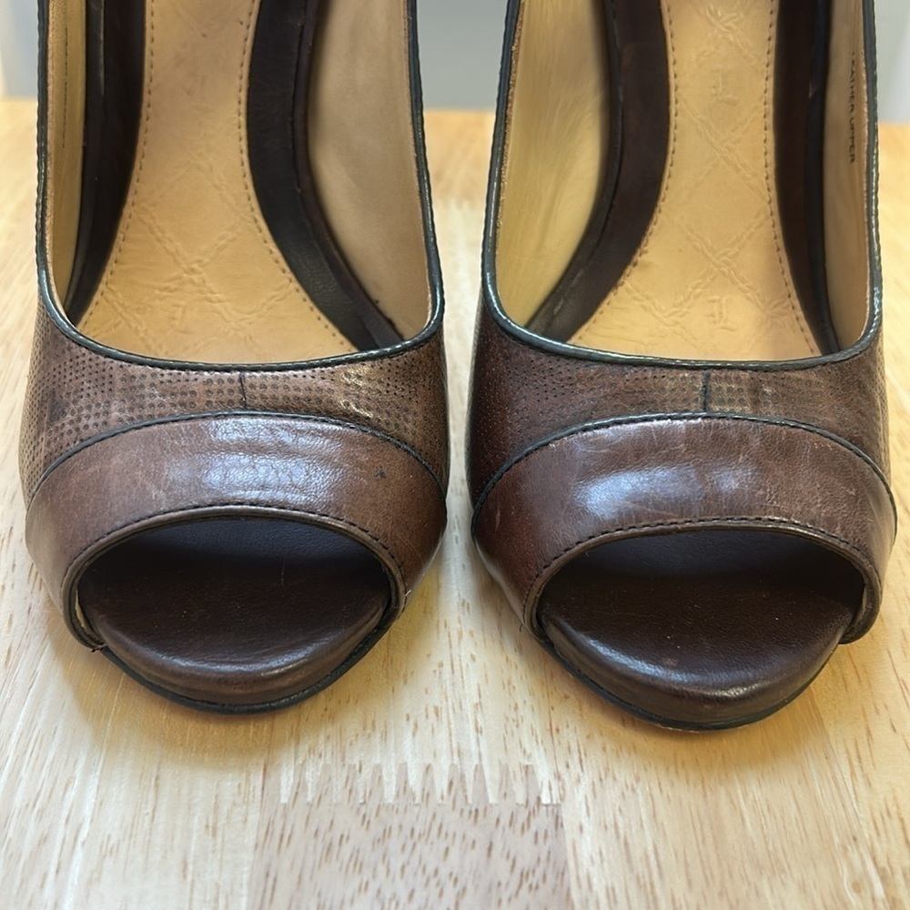 L.A.M.B. Hannah Brown Leather Women’s Heels Size 8.5M Made in Brazil - Picture 7 of 12